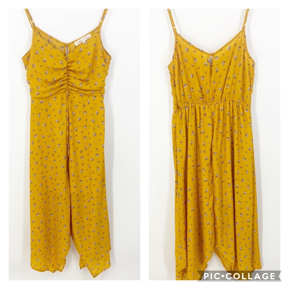 Row A Mustard Yellow Floral Handkerchief Hem‎ Jumpsuit Medium 26U2619FTI